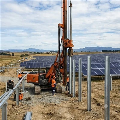 Pilha acionada por montagem solar no solo